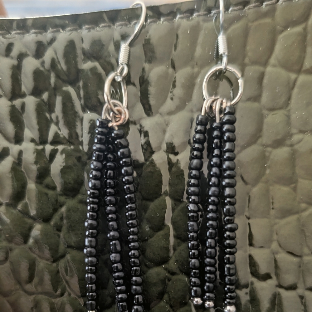Black Beaded Tassel Earrings - Women Jewelry